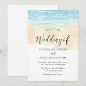 Moderne Waterverf strandbruiloft met waterzand en Kaart (Voorkant / Achterkant)