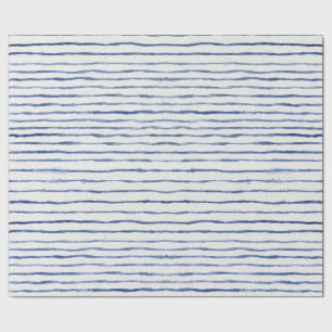 Moderne Waterverf Striped Pattern Blue en White Cadeaupapier