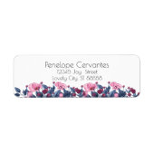 Moderne Waterverf Stusty Blue en Roze Floral Etiket (Voorkant)