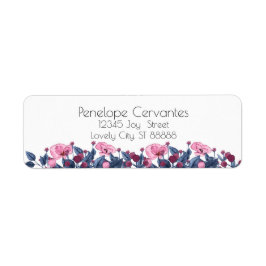 Moderne Waterverf Stusty Blue en Roze Floral Etiket