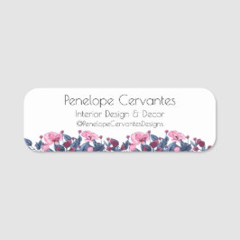 Moderne Waterverf Stusty Blue en Roze Floral Naamplaatje