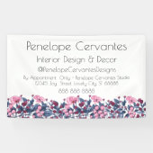 Moderne Waterverf Stusty Blue en Roze Floral Spandoek (Horizontaal)