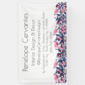 Moderne Waterverf Stusty Blue en Roze Floral Spandoek (Verticaal)