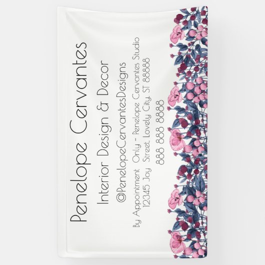 Moderne Waterverf Stusty Blue en Roze Floral Spandoek (Verticaal)