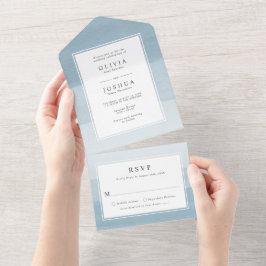 Moderne Waterverf - Stusty Blue Ombre Border Weddi All In One Uitnodiging