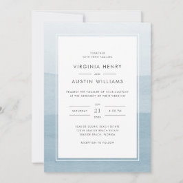 Moderne Waterverf Stusty Blue Wedding Kaart
