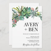 Moderne Waterverf Succulent Groen Bruiloft Kaart (Voorkant / Achterkant)