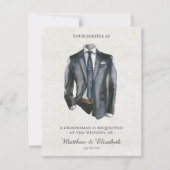 Moderne Waterverf Suit Groomsman-voorstel Verzoek Notitiekaartje (Voorkant)