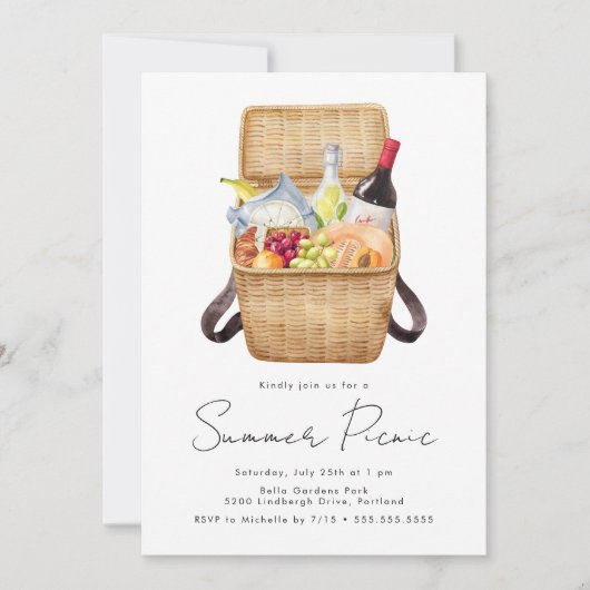 Moderne Waterverf Summer Picnic Kaart (Voorkant)