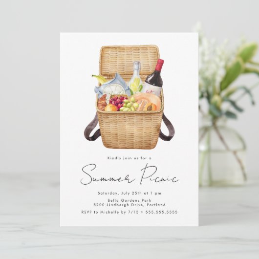 Moderne Waterverf Summer Picnic Kaart (Staand voorkant)