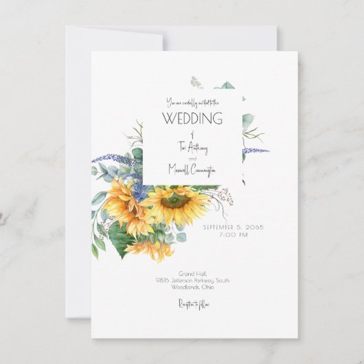Moderne Waterverf Sunflower Bouquet Wedding Kaart (Voorkant)