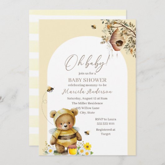 Moderne Waterverf Sweet Bee Baby shower Kaart (Voorkant / Achterkant)