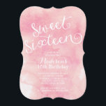 Moderne Waterverf Sweet Sixteen Birthday Party Kaart<br><div class="desc">Start je dochters zestien zoete feestjes meteen met onze mooie waterverf en fancy scriptvriendelijke zestien feestjes. Onze stijlvolle en hedendaagse, vriendelijke uitnodiging van 16 partijen is voorzien van een modern lettertype dat is ingesteld op een prachtige tinten van roze waterverf achtergrond Draai de uitnodiging om een passende achtergrond te vinden...</div>