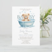 Moderne Waterverf teddybeer blauw Baby shower Kaart (Staand voorkant)