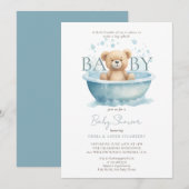 Moderne Waterverf teddybeer blauw Baby shower Kaart (Voorkant / Achterkant)
