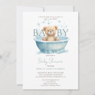 Moderne Waterverf teddybeer blauw Baby shower Kaart