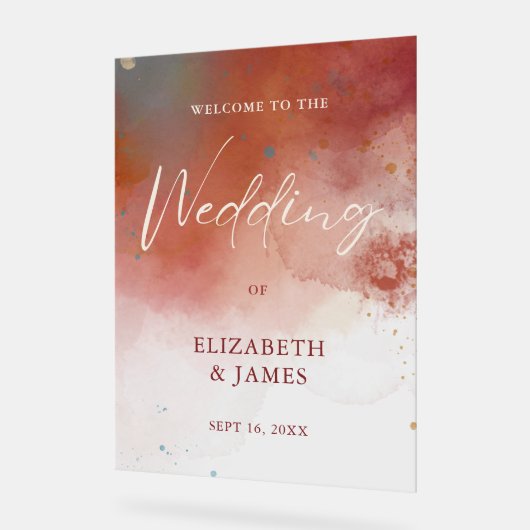 Moderne Waterverf Terracotta Boho bruiloft welkom Acryl Bord (Hoek)