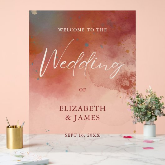 Moderne Waterverf Terracotta Boho bruiloft welkom Acryl Bord (Huwelijk)