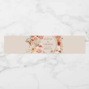 Moderne waterverf terracotta bordeauxrood bloesem waterfles etiket