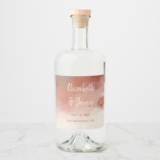 Moderne Waterverf Terracotta Desert Boho Bruiloft Likeurfles Etiket (Voorkant)