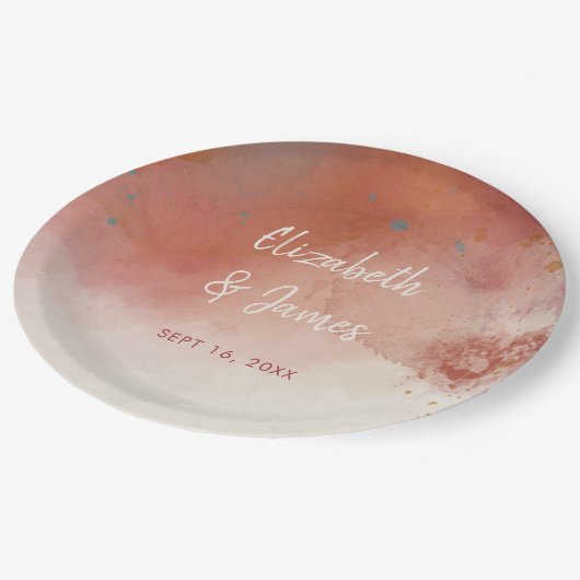 Moderne Waterverf Terracotta Desert Boho Bruiloft Papieren Bordje (Gekanteld)