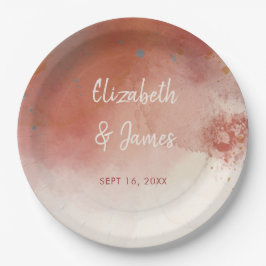 Moderne Waterverf Terracotta Desert Boho Bruiloft Papieren Bordje