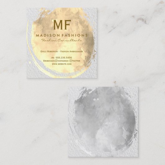 Moderne Waterverf textuur, geborsteld met monogram Vierkante Visitekaartje (Voorkant / Achterkant)