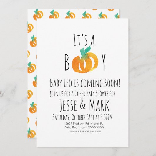 Moderne Waterverf Tiny Pumpkins Baby shower Kaart (Voorkant / Achterkant)