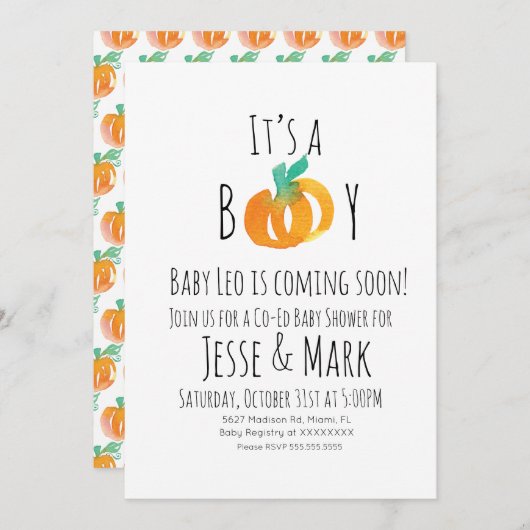 Moderne Waterverf Tiny Pumpkins Baby shower Kaart (Voorkant / Achterkant)