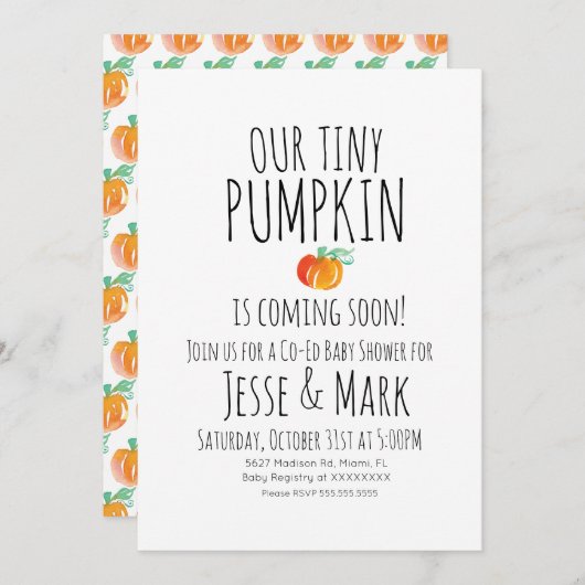 Moderne Waterverf Tiny Pumpkins Baby shower Kaart (Voorkant / Achterkant)
