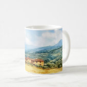 Moderne Waterverf Toscaanse mediterrane landschap Koffiemok (Voorkant rechts)
