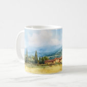 Moderne Waterverf Toscaanse mediterrane landschap Koffiemok (Voorkant links)