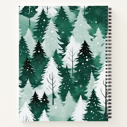 Moderne Waterverf Trees Sneeuwscène Kerst Notitieboek (Achterkant)