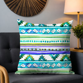 Moderne Waterverf Tribal Pattern Groen Paarse Kussen