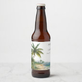 Moderne Waterverf Tropical Beach Bruiloft Bier Etiket (Voorkant)