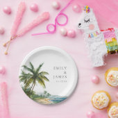 Moderne Waterverf Tropical Beach Bruiloft Papieren Bordje (Feest)