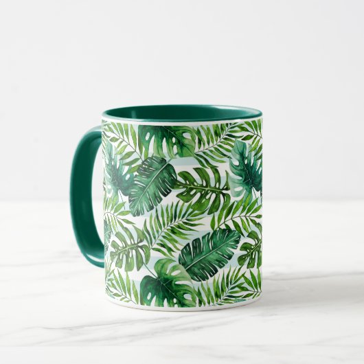 Moderne Waterverf Tropical Leaves Pattern Mok (Voorkant links)