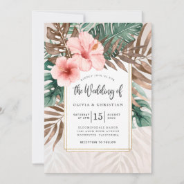 Moderne Waterverf Tropisch groen Bloemenbruiloft Kaart