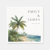 Moderne Waterverf Tropisch Strand Bruiloft Servet (Voorkant)