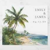 Moderne Waterverf Tropisch Strand Bruiloft Sparkling Wijnetiket (Enkel label)