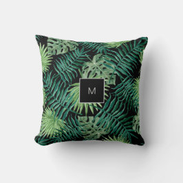 Moderne waterverf tropische bladeren familie monog kussen