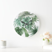 Moderne Waterverf Tropische bladeren Monstera Grote Klok (Huis)