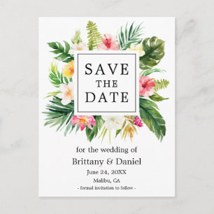 Moderne Waterverf Tropische Bloemen Bewaar de Datu Aankondigingskaart