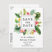 Moderne Waterverf Tropische Bloemen Bewaar de Datu Aankondigingskaart (Voorkant / Achterkant)