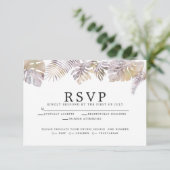 Moderne Waterverf Tropische Foliage Mauve Gold RSVP Kaartje (Staand voorkant)
