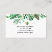 Moderne Waterverf tropische groen bladgroen Visitekaartje (Achterkant)