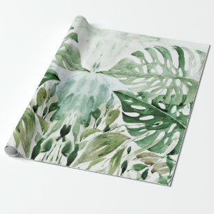 Moderne Waterverf Tropische Monstera Leaves Party Cadeaupapier