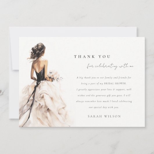 Moderne Waterverf Trouwjurk Vrijgezellenfeest Bedankkaart (Voorkant)