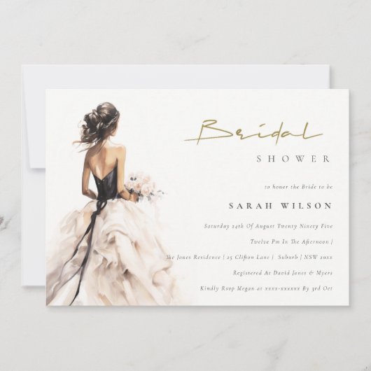 Moderne Waterverf Trouwjurk Vrijgezellenfeest Kaart (Voorkant)