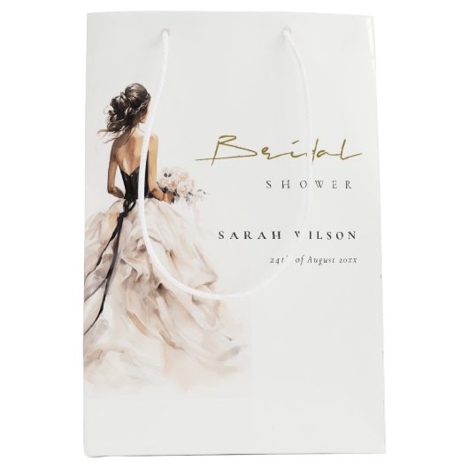 Moderne Waterverf Trouwjurk Vrijgezellenfeest Medium Cadeauzakje (Voorkant)